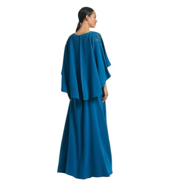 Sachin & Babi Size 2 NWT Moroccan Blue Crepe Embroidered Wren Cape Maxi Gown - Picture 3 of 12